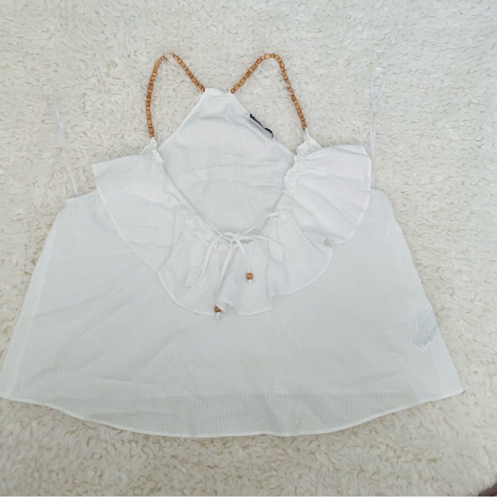 Zara Summer Wood Straps Top/crop-top Size M